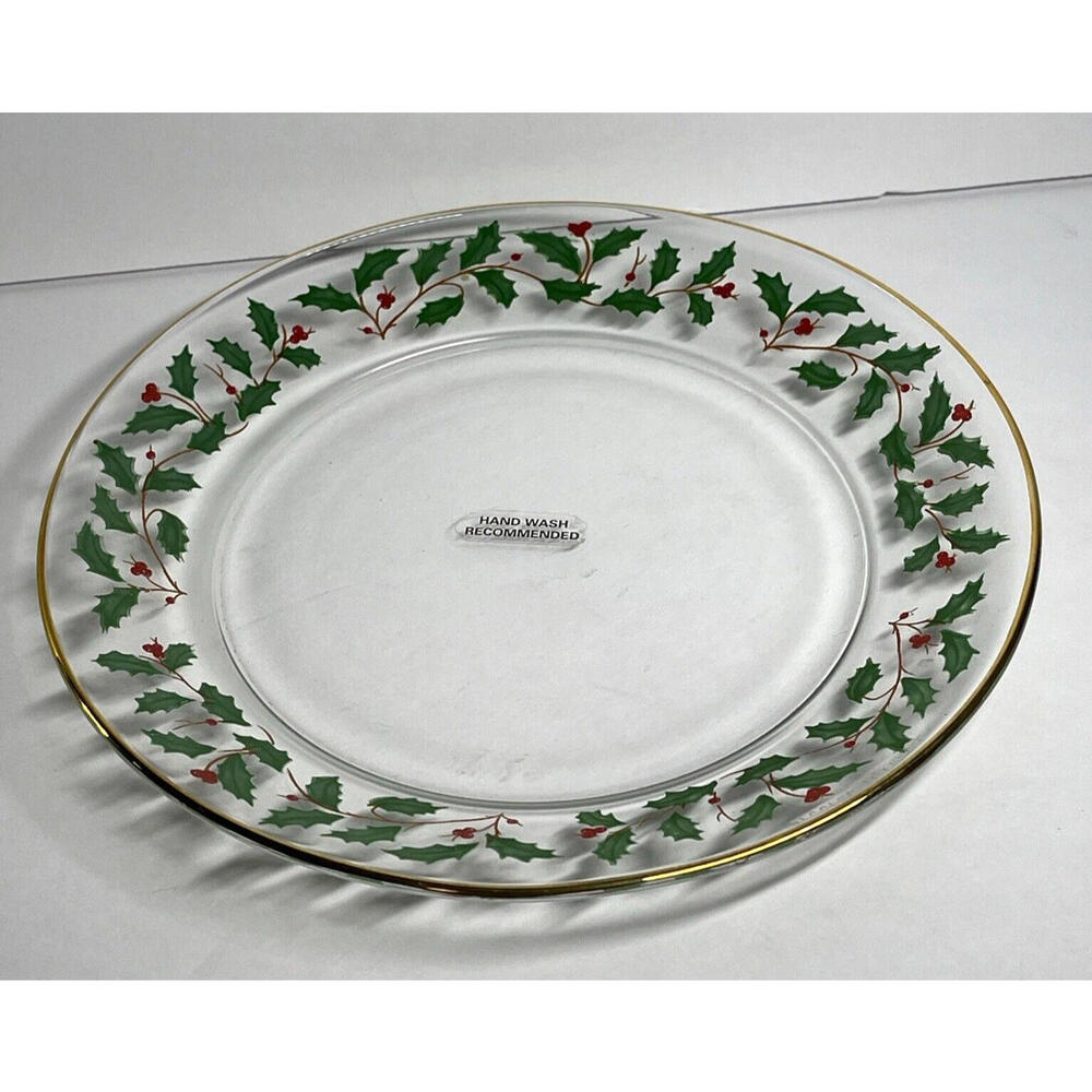 Arcoroc France Christmas Holly Berry 8" Dessert Plate Gold Rim, New Old Stock